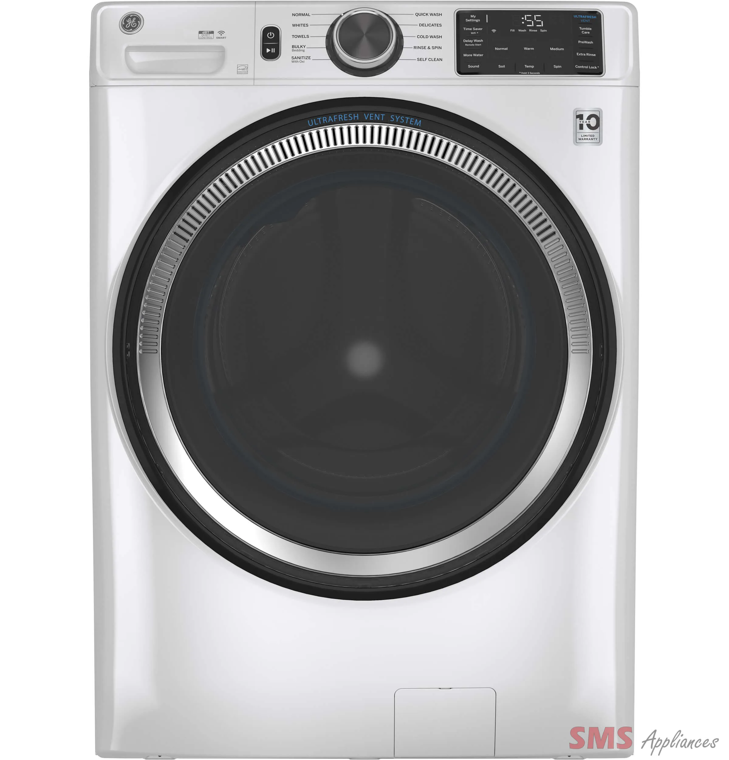 GE® 5.5 cu. ft. (IEC) Capacity Washer with Built-In Wifi White – GFW550SMNWW