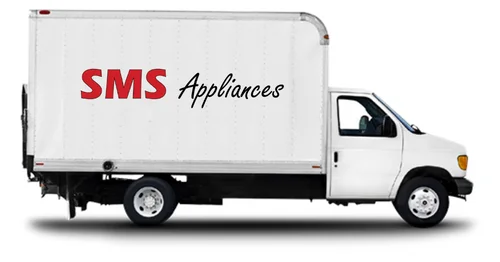 SMS Appliances delivery car parked outside a home in Okotoks, ensuring prompt and reliable appliance transportation.