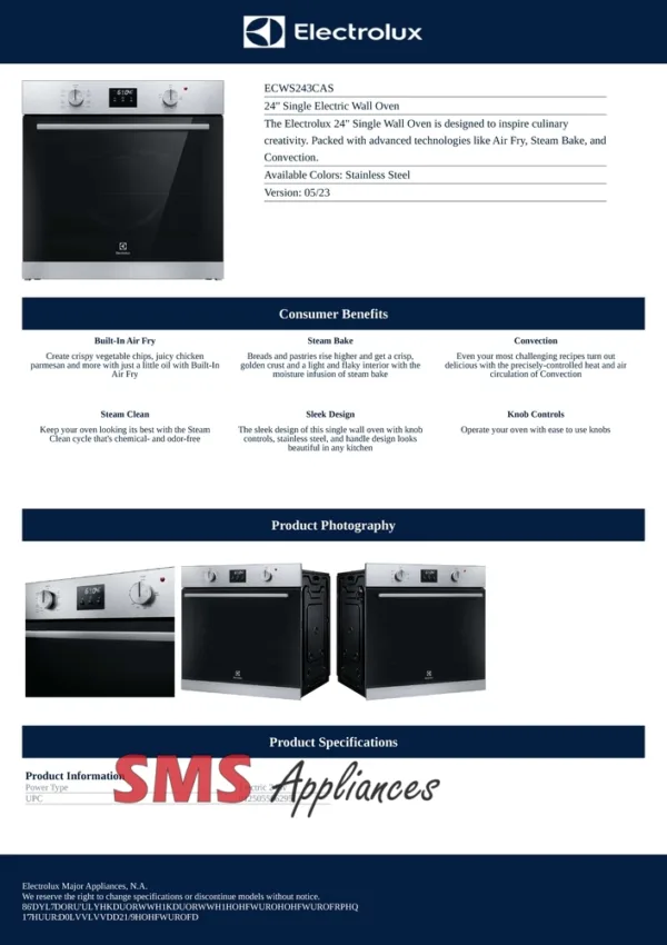 Electrolux 24" Single Electric Wall Oven