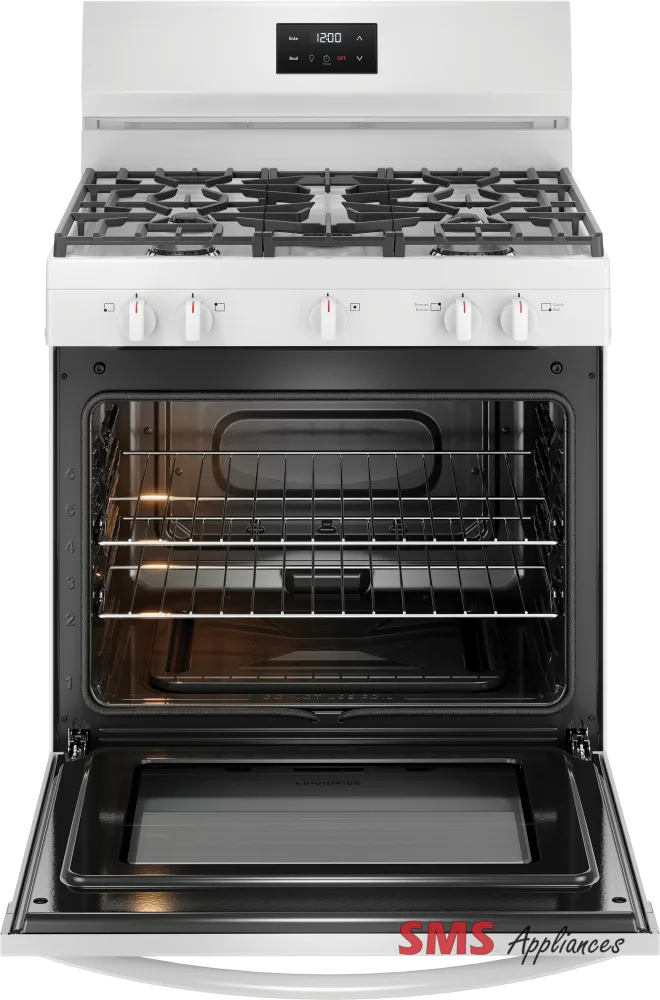 Frigidaire 30-inch Gas Range - FCRG3052BW in white, showcasing modern design and efficient cooking features.