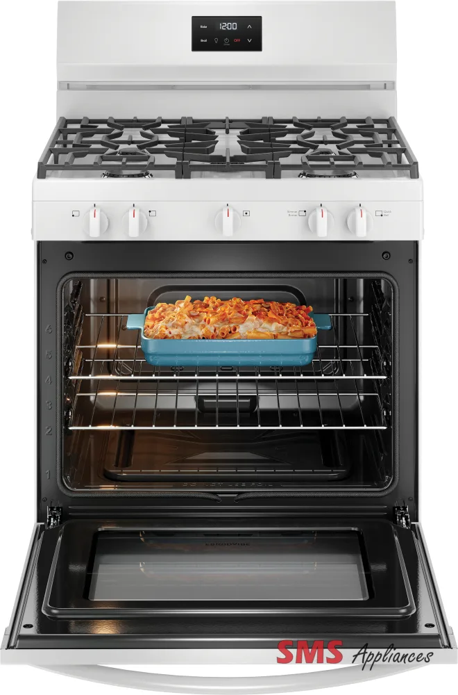 Frigidaire 30-inch Gas Range - FCRG3052BW in white, showcasing modern design and efficient cooking features.