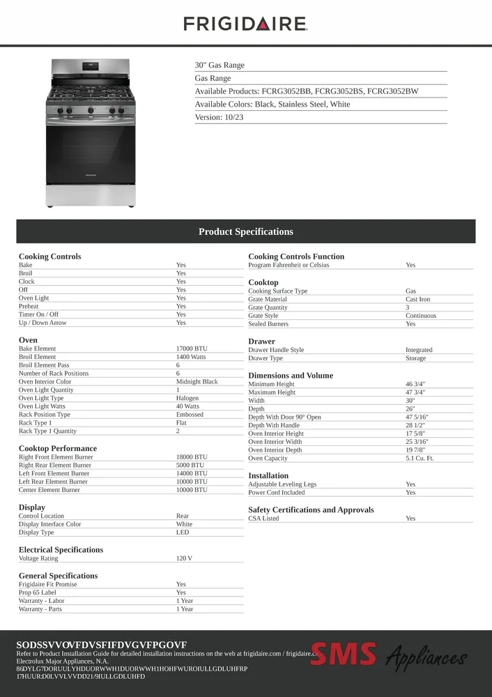 Frigidaire 30-inch Gas Range - FCRG3052BW in white, showcasing modern design and efficient cooking features.