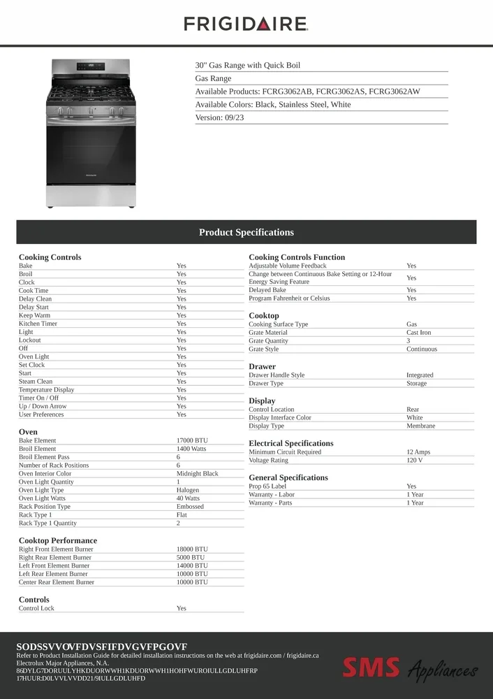 Frigidaire Gas Range - FCRG3062AS with Quick Boil feature for speedy cooking, showcased in a sleek, modern kitchen setting.