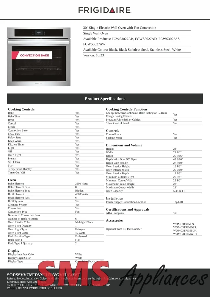 Frigidaire 30" Single Electric Wall Oven with Fan Convection