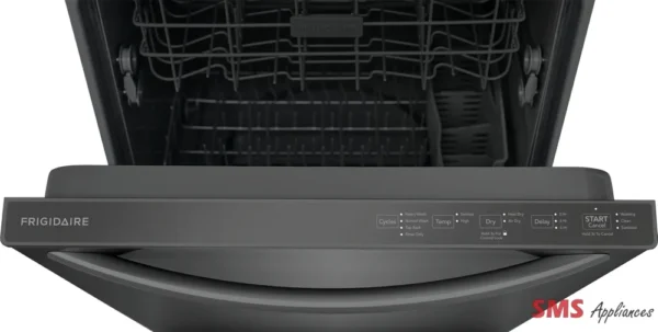 "Image of a Frigidaire 24" Built-In Dishwasher, a modern kitchen appliance designed for efficient dishwashing. The dishwasher features sleek design with a stainless steel finish, electronic controls, and multiple wash cycles for thorough cleaning. Its compact size makes it ideal for smaller kitchens while offering ample capacity for dishes and utensils. The Frigidaire logo is visible on the front panel."