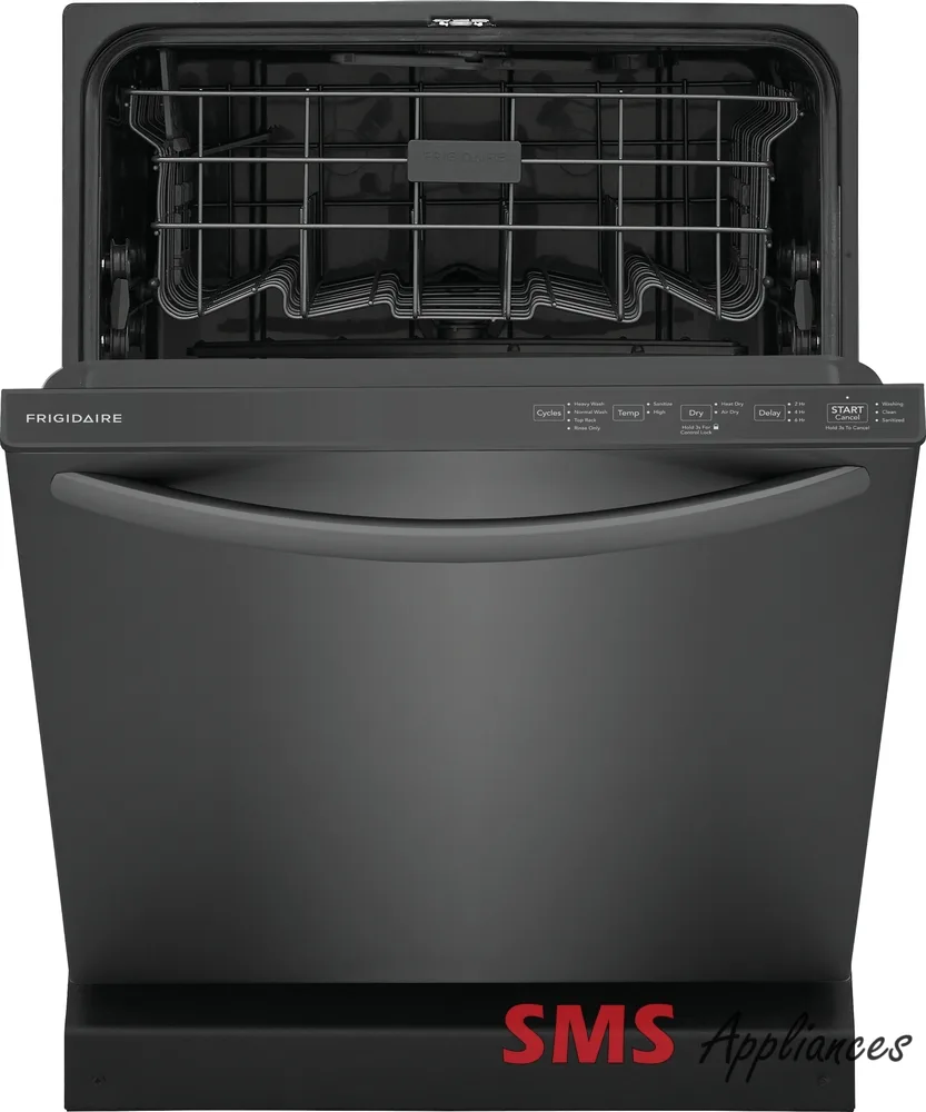 "Image of a Frigidaire 24" Built-In Dishwasher, a modern kitchen appliance designed for efficient dishwashing. The dishwasher features sleek design with a stainless steel finish, electronic controls, and multiple wash cycles for thorough cleaning. Its compact size makes it ideal for smaller kitchens while offering ample capacity for dishes and utensils. The Frigidaire logo is visible on the front panel."