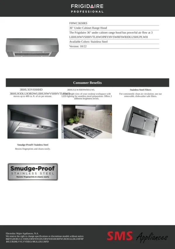 Frigidaire Professional Under Cabinet Range Hood - FHWC3650RS, showcasing a modern stainless steel design for efficient kitchen ventilation.