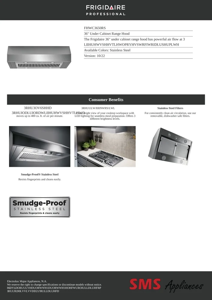 Frigidaire Professional Under Cabinet Range Hood - FHWC3650RS, showcasing a modern stainless steel design for efficient kitchen ventilation.