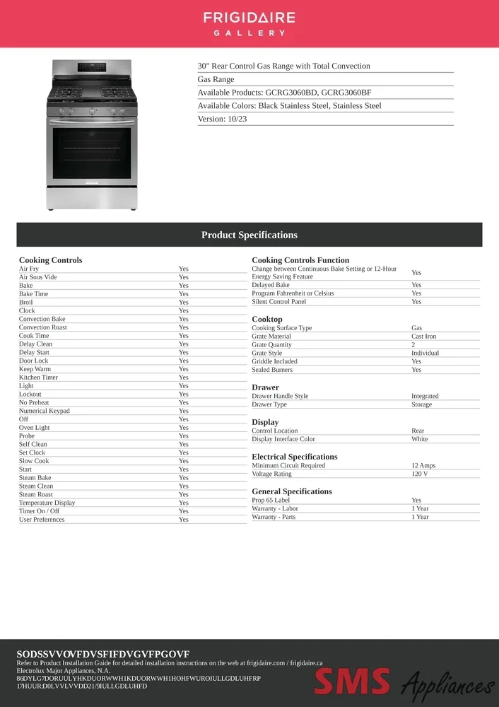 Frigidaire Gallery 30" Rear Control Gas Range with Total Convection