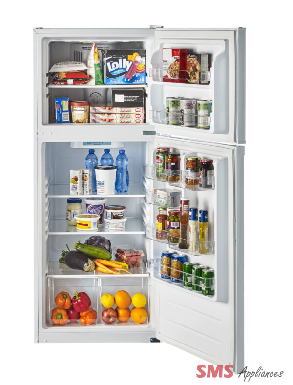 GE 11.55 cu.ft. Top Freezer Refrigerator White GPE12FGKWW - Modern, energy-efficient appliance for home kitchens."