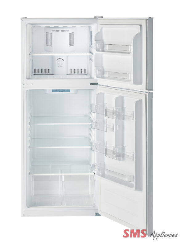 GE 11.55 cu.ft. Top Freezer Refrigerator White GPE12FGKWW - Modern, energy-efficient appliance for home kitchens."