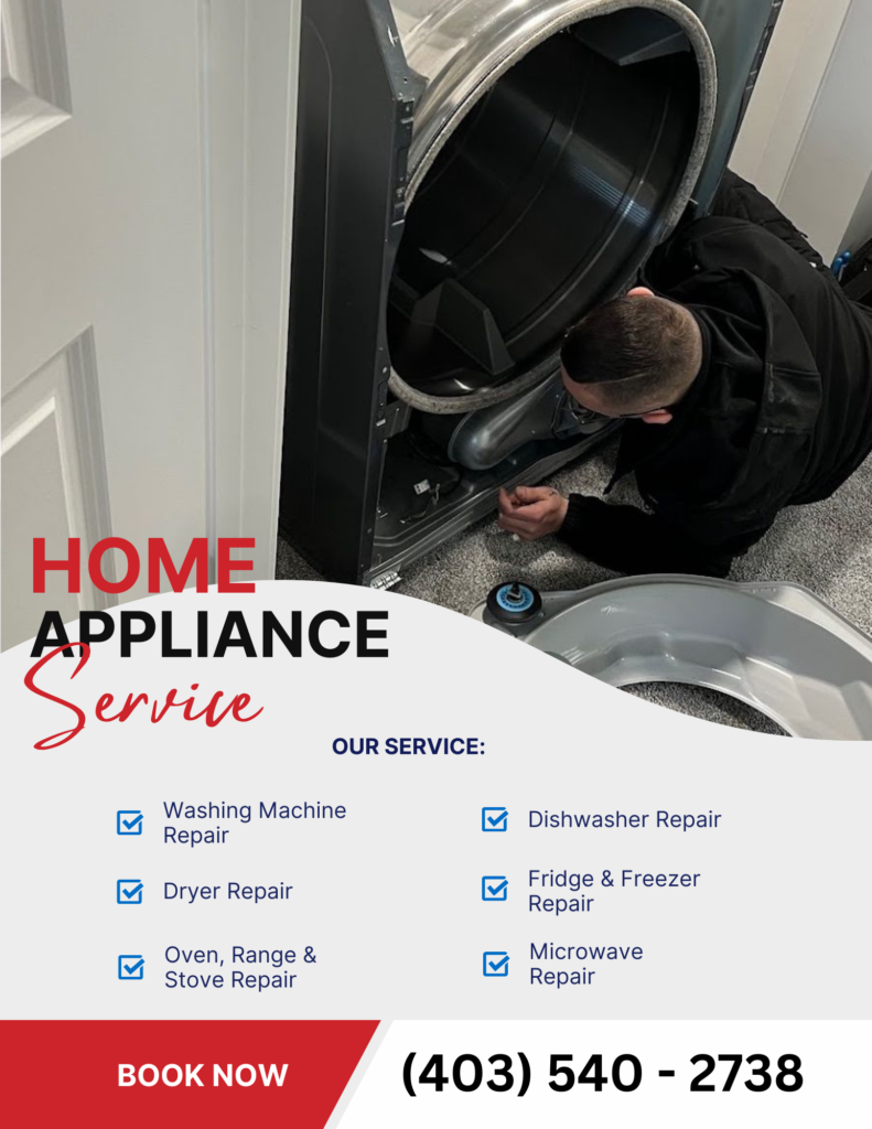 Appliance service flyer promoting SMS Appliances in Okotoks, Alberta