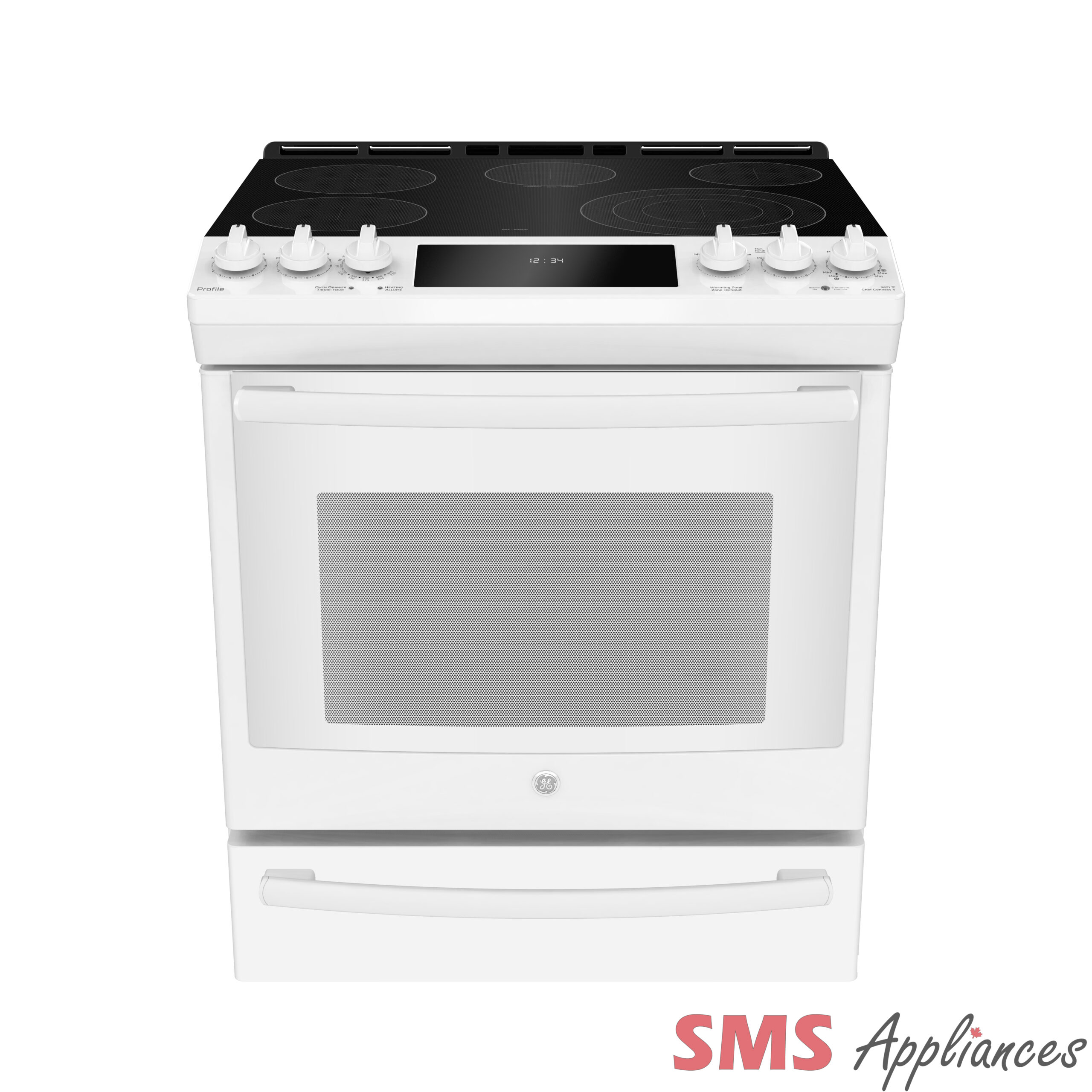 GE Profile 30″ Slide-in Electric Range with Air Fry and Baking Drawer PCS940DMWW