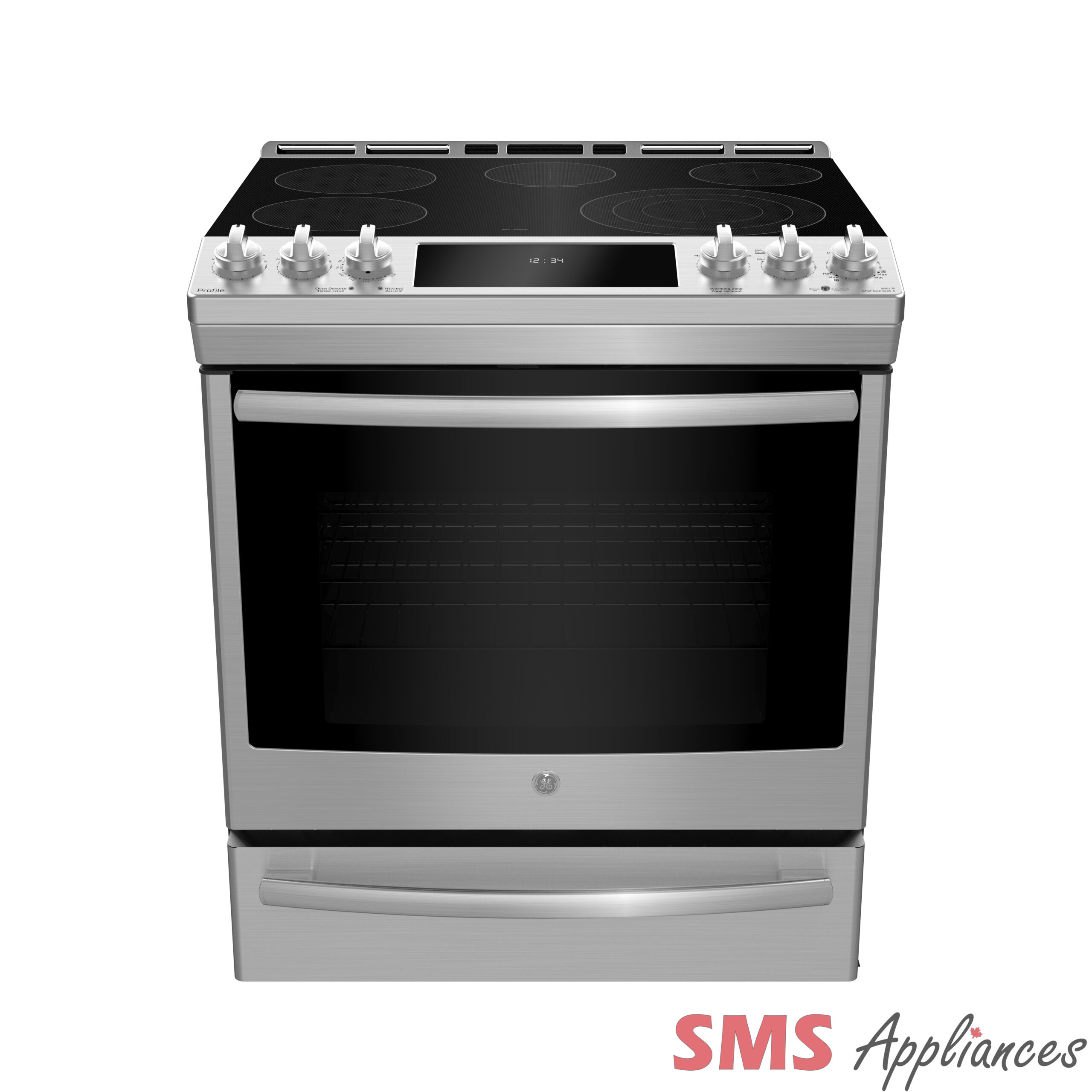 GE Profile 30″ Electric Range with Air Fry and Baking Drawer PCS940YMFS