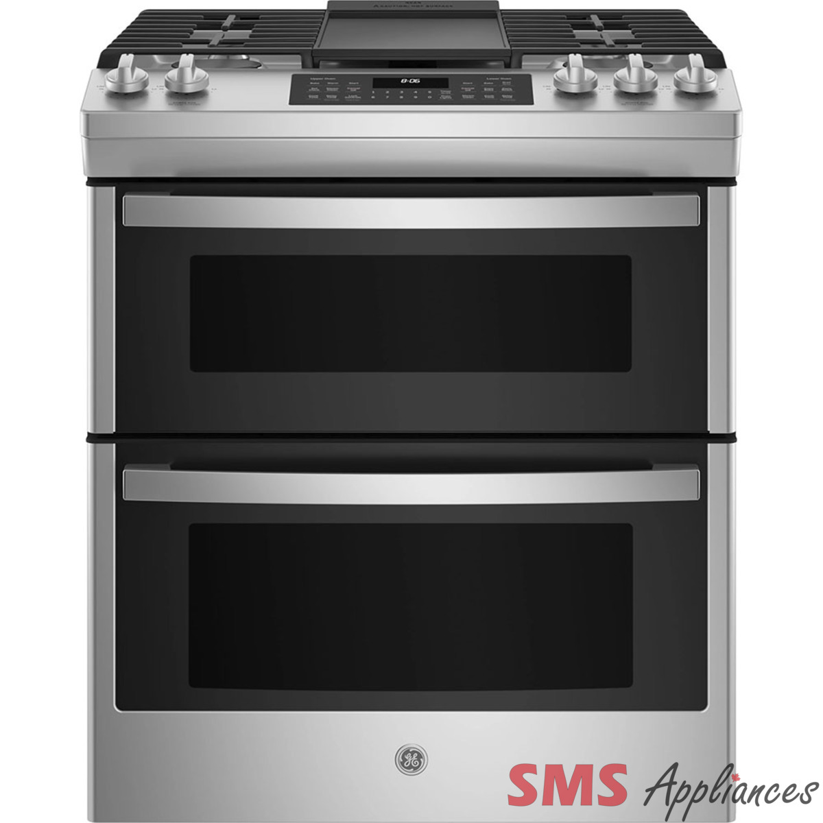 GE® 30″ Slide-In Front Control Gas Double Oven Range – JCGSS86SPSS